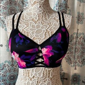 PINK Victoria's Secret Black and Pink Floral Bra